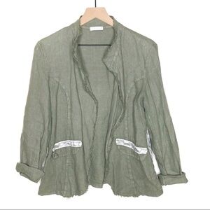 Via Dei Fossi Linen Open Jacket Raw Hem Green M